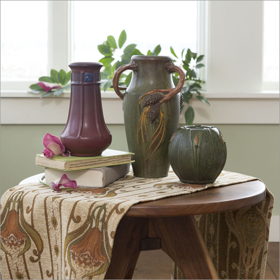 Ephraim Pottery vases shown on an Archive Editions Textile.