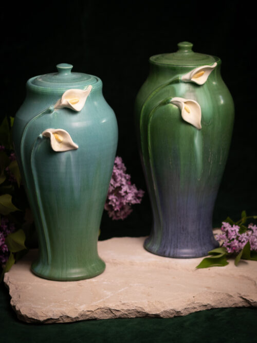 Calla Lily Large Lidded Urn in Leaf Green