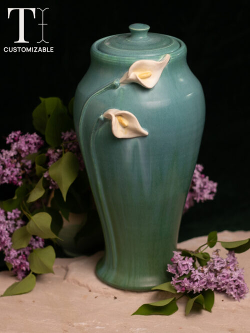 Calla Lily Large Lidded Urn in Seaspray Blue