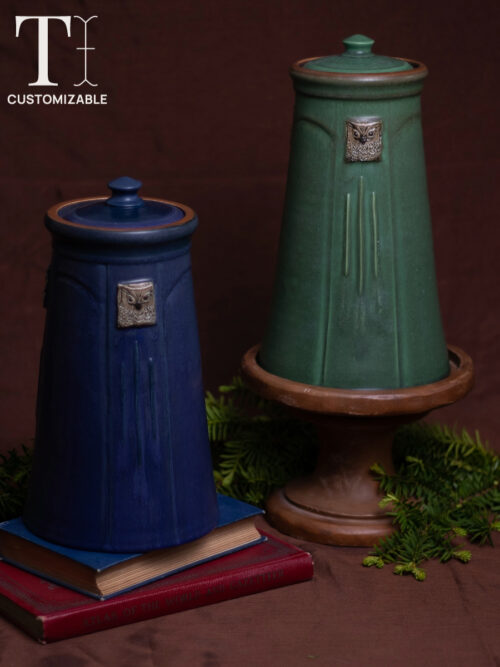 Owl Large Lidded Urn in Dark Blue