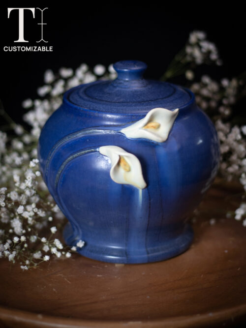 Calla Lily Small Lidded Urn in Indigo