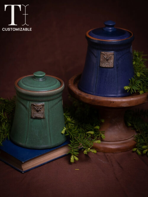 Owl Small Lidded Urn in Dark Blue